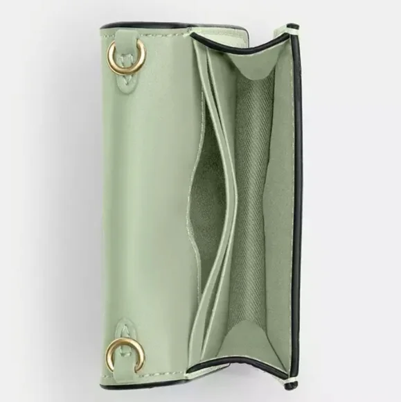 Coach-Mini Wallet On A Chain With Floral Applique (Light Pistachio 💚)